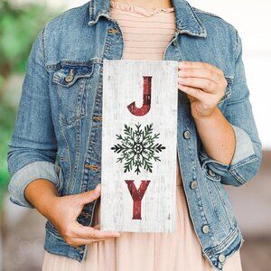 Joy With Snowflake- Solid Wood Wall Sign - Christmas Decoration
